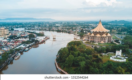 Kuching, Sarawak - January 19, 2019: Aerial view of The New Sarawak State Legislative Assembly Building located in Kuching, Malaysia.  - Shutterstock ID 1312544264
