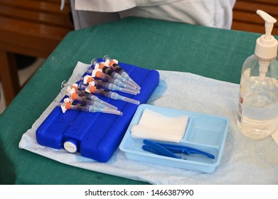 Kudat,Sabah-Malaysia,July 24,2019.Unused Syringes In Packets Ready To Be Used By Nurses For Immunization Drive At A Public School. 