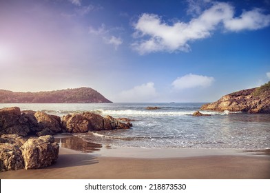 Kudli Beach At Blue Sky In Gokarna, Karnataka, India