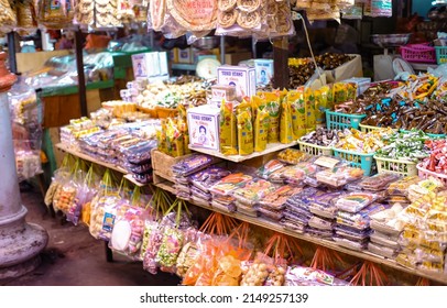 Kudus, Indonesia 2022: Photo A Row Of Traditional Snacks At A Local Warung In The Kudus Area