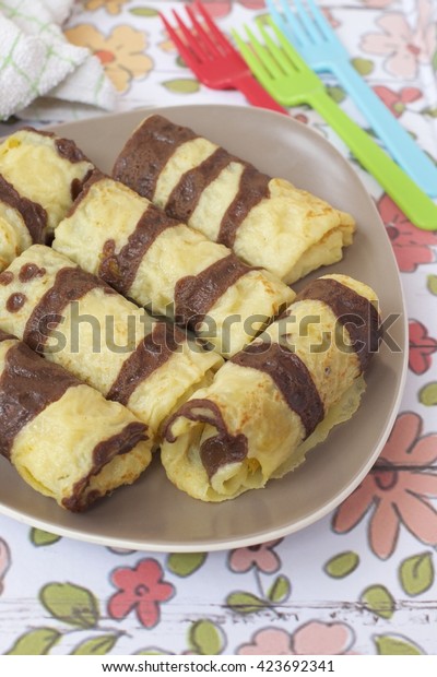 Kue Dadar Gulung Rolled Crepes Chocolate Stock Photo Edit Now 423692341