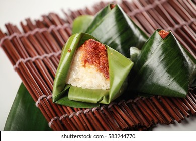 Kuih Traditional Malay, Pulut Inti  With Banana Leaf 