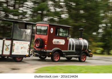 Kuldiga, Latvia - September 3, 2016: Excursion Train In Motion.