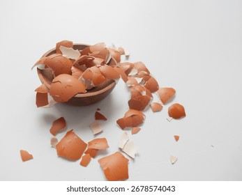 kulit telur or collected eggshells will later be used for crafts or fertilizer for plants. Chicken eggs. Aesthetics. Benefits. brown.