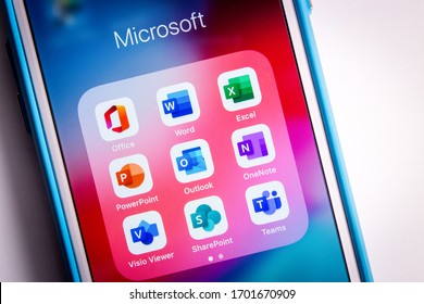Kumamoto, Japan - Apr 5, 2020 :
Apps of Office on iPhone. Office is a family of client / server software developed by Microsoft. The first version of Office contained Word, Excel, and PowerPoint. 