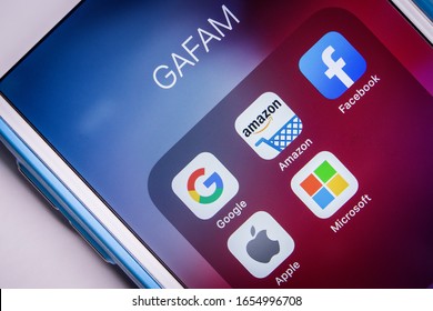 Kumamoto, Japan - Feb 20 2020:
GAFAM icons on an iPhone.
Google, Amazon, Facebook, Apple & Microsoft are the five US multinational IT or online service companies that dominated cyberspace during 2010s