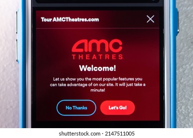 Kumamoto, JAPAN - Jan 14 2022 : The Website Of AMC Theatres, An US Movie Theater Chain Headquartered In Leawood, Kansas, On IPhone Screen.
