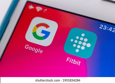 Kumamoto, JAPAN - Jan 17 2021 : The apps of Google and Fitbit on iPhone. Google completed its $2.1 billion acquisition of Fitbit in 2021 Jan.