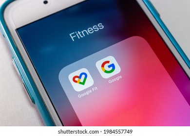 Kumamoto, JAPAN - Jun 1 2021 : Closeup Google Fit App, A Health-tracking Platform By Google, On IPhone. It Collects Your Biometric Stats And Daily Activity Data To Manage Your Health And Fitness