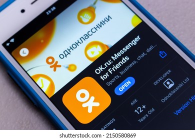 Kumamoto, JAPAN - Mar 23 2022 : The closeup Odnoklassniki app, a social network service used mainly in Russia, in App Store on an iPhone. Odnoklassniki is the 2nd most popular SNS in Russia behind VK