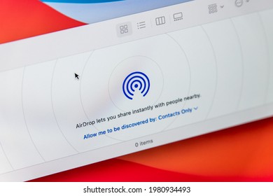 Kumamoto, JAPAN - May 13 2021 : Closeup AirDrop Icon In MacOS Finder On Apple Mac Computer. It Is A Ad Hoc Service Which Can Transfer Files Among Supported Apple Devices