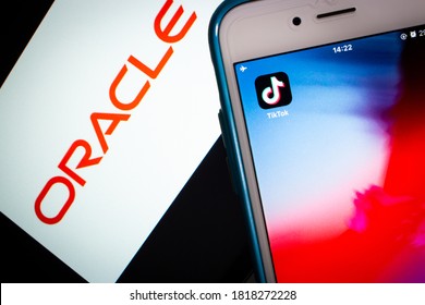 Kumamoto / JAPAN - Sep 19 2020 : TikTok And Oracle Brand Logo On Smart Device.