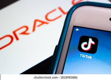 Kumamoto / JAPAN - Sep 19 2020 : TikTok And Oracle Brand Logo On Smart Device.