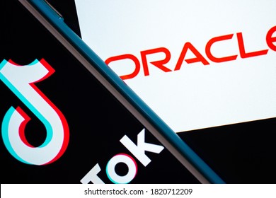 Kumamoto / JAPAN - Sep 19 2020 : TikTok And Oracle Brand Logo On Smart Device.