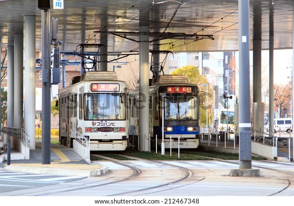 KUMAMOTO,JAPAN -  DECTEMBER 30,2013 : The easiest\
way to access tourist spot in Kumamoto city is by using local trams\
service kumamoto,\
japan