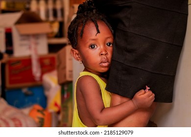 Kumasi, Ghana - April 04, 2022: African Playing Children On The Village Street