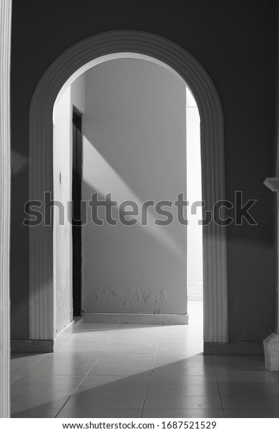 Kumasi,Ghana - March 29, 2020 : a view of an abandoned house with no one around but lights are switched on as well.