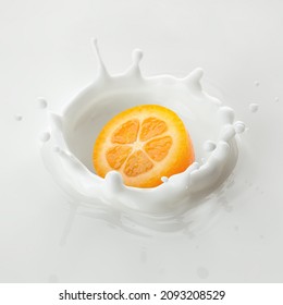 Kumquat Falls Into Milk, Yoghurt, Sour Cream, Splash