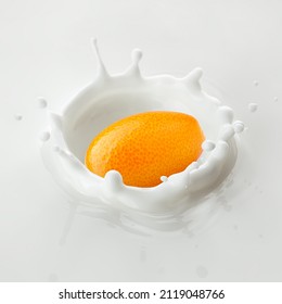 Kumquat Falls Into Milk, Yoghurt, Sour Cream, Splash