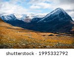 Kungsleden trail, a shortcut between Salka cottage and Kebnekaise Mountain Station, Lapland, Sweden, early autumn 2020