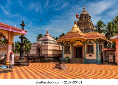 KUNKESHWAR, MAHARASHTRA, INDIA - FEBRUARY 16, 2021: Beautiful landscape view of kunkeshwar Hindu temple, an ancient temple of Lord Shiva located at konkan or Coastal Maharashtra.