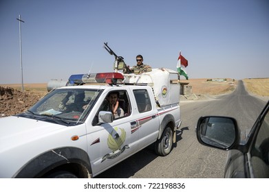 KURDISTAN, IRAQ - 2015 AuGUST 18 - Unidentified Kurdish (peshmerga) Fighter In Truck At Duhok Base 25km From ISIS Controlled Lalesh