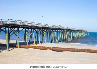 Kure Beach North Carolina United States May 3, 2022 The Kure Beach Pier Walking Bridge With The Atlantic Ocean