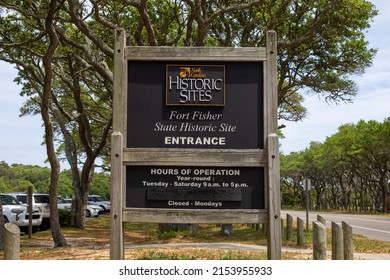 Kure Beach North Carolina United States May 4, 2022 The brown and black welcome sign at Fort Fisher Museum
