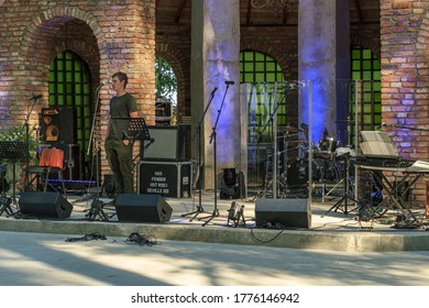 Kurmene, Latvia - June 28, 2020: Country Side Village Bandstand, Charity Concert Stage. At The Corona Viruses Distancing Time