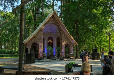 Kurmene, Latvia - June 28, 2020: Country Side Village Bandstand, Charity Concert Stage. At The Corona Viruses Distancing Time