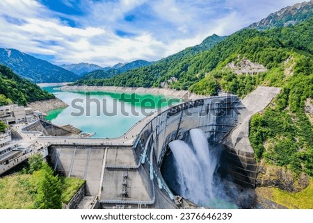 Kurobe Dam over Kurobe Gorge on Kurobe Tateyama Alpine Route, Nagano Prefecture, Toyama Prefecture, Japan
