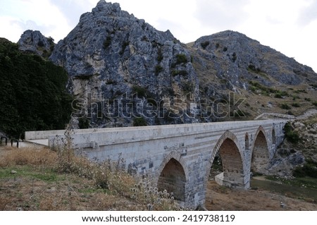 Kurt Bridge, located in Havza, Samsun, Turkey, was built in the 14th century. It is 95 meters long. Stock fotó © 