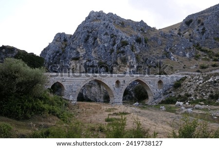 Kurt Bridge, located in Havza, Samsun, Turkey, was built in the 14th century. It is 95 meters long. Stock fotó © 