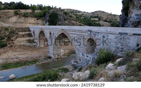 Kurt Bridge, located in Havza, Samsun, Turkey, was built in the 14th century. It is 95 meters long. Stock fotó © 