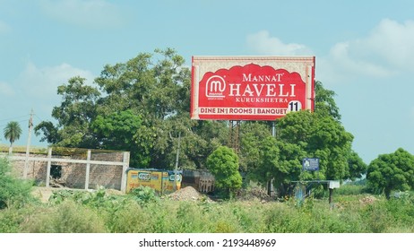 Kurukshetra, India - August 19 2022: Sign Board Of Haveli Highway Restaurant On Delhi Chandigarh Highway.