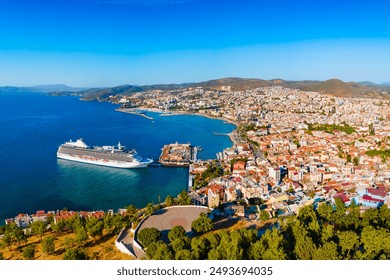 Kusadasi city and port aerial panoramic view. Kusadasi is located in Aydin Province, Turkey.