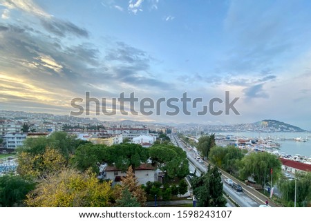 Similar – Sonnenaufgang über Prag und fliederfarbene Blumen