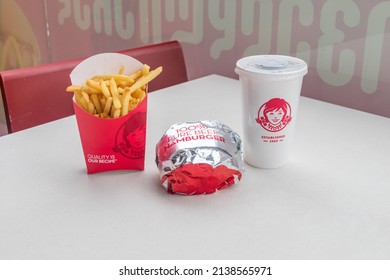 Kutaisi, Georgia - March 17, 2022: Wendy's Meal With French Fries, Burger And Cup With Drink.