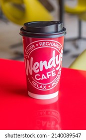 Kutaisi, Georgia - March 19, 2022: Wendy's Cafe Cup. Cup For Hot Drink In Wendy's Restaurant.