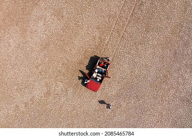 Kutch, Gujarat, India - November 05, 2021: Aerial View Of Tourists Travelling In The Dry Landscape Of Little Rann Of Kutch, Gujarat, India