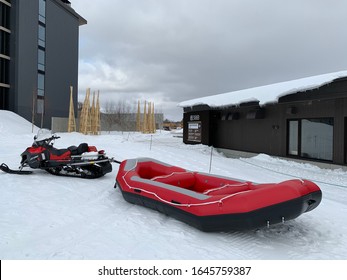 Kutchan Town,Hokkaido Province/Japan: February 15 2020: Snow Rafting In Hanazono Niseko Ski Resort 