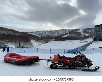 Kutchan Town,Hokkaido Province/Japan: February 15 2020: Snow Rafting In Hanazono Niseko Ski Resort 