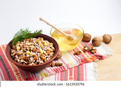 Kutia Is A Ceremonial Grain Dish With Sweet Gravy Traditionally Served By Eastern Orthodox Christians In Ukraine, Belarus And Russia During The Christmas Season. Copy Space