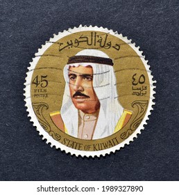 Kuwait - Circa 1970 : Cancelled Postage Stamp Printed By Kuwait, That Shows Sheikh Sabah As-Salim Al Sabah, Circa 1970.