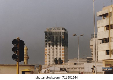 Kuwait City, Kuwait - Circa April 1991 : Burned Shell Of Kuwait AIrways Headquarters  In Kuwait City Following Operation Desert Storm In Persian Gulf War.