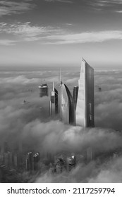 Kuwait City - JANUARY 13, 2022: Main City Building Covered With Fog Early Morning