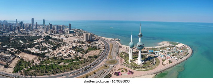 Kuwait City / Kuwait - March 2020: Aerial View Over Kuwait City Towers