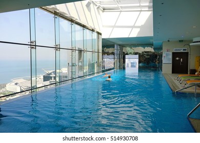 Kuwait City, Kuwait - November 2, 2016: Swimming Pool On Roof Top With Beautiful City View