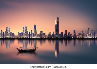 Kuwait City Skyline During Sunset 