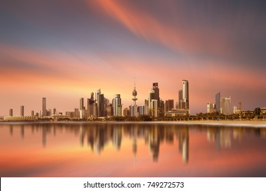  kuwait city skyline during sunset